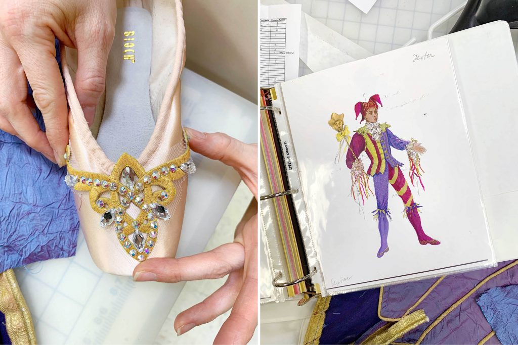 (left) decal for Cinderella's slipper (right) sketch of the Jester's costume