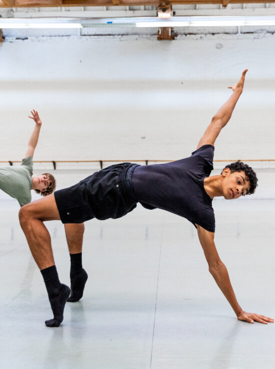 Boy ballet dancers in rehearsal.