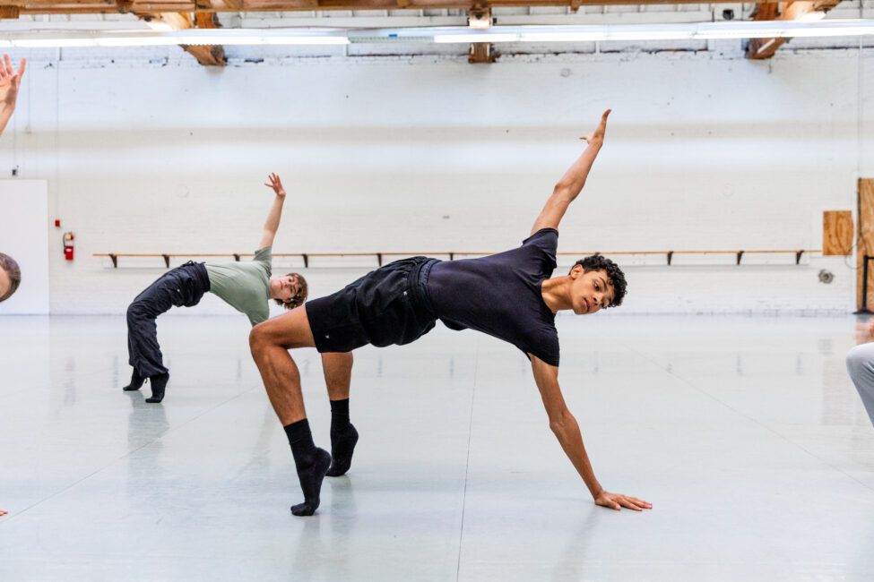 Boy ballet dancers in rehearsal.
